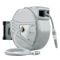 Outsunny Enrolador de Mangueira de Parede 40+2 mx Ø15 mm Enrolador de Mangueiras de Água Retrátil Automático Pivotando a 180° Cinzento