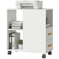 HOMCOM Suporte para Impressora Mesa com Prateleira Ajustável Jantes para Fax e Digitalizador 60x30x65 cm Branco(m-7)