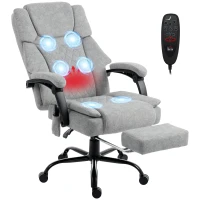 HOMCOM Cadeira de escritório de encosto alto com massagem por vibração, função de aquecimento, encosto ajustável, apoio para os pés, controle remoto, cinza(m-6)