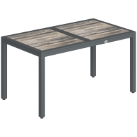 Outsunny Mesa de Jardim para 4 a 6 Pessoas Mesa de Jantar Exterior com Tampo Efeito Madeira 140x80x72 cm Cinza Escuro