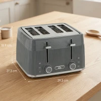 HOMCOM 4 Slice Toaster with 7 Browning Levels, Bread Toaster with Removable Crumb Tray and Warming Racks, Grey(m-3)