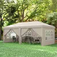 Outsunny Tenda de jardim exterior 6x3m tenda dobrável com Paredes Anti-UV Altura Ajustável com Saco de Transporte bege(m-5)