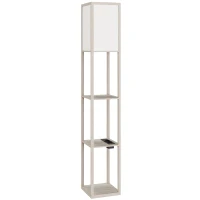 HOMCOM Lâmpada de Chão com Prateleiras, Luz Ajustável, Interruptor de Pé e Portas USB, Branco e Rovere(m-1)