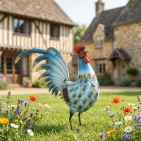 Outsunny Estatueta de Galo para Jardim, Figura de Jardim em Metal, Escultura de Galo em Pé de 41 cm com Estacas de Solo, Multicolorido(m-2)