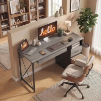 HOMCOM Mesa de computador, 120×50cm, mesa com arrumação, bandeja para teclado, compartimento aberto e 2 gavetas, cinza(m-6)