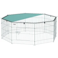 PawHut Parque para Cães Cercado para Cães 8 Painéis com Teto Modular e Dobrável Cercado Portátil 60 cm com Porta Prata e Verde(m-8)