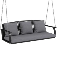 Outsunny Balanço para Varanda 3 Lugares Banco de Jardim com 3 Almofadas de Encosto Almofada de Assento Dispositivo de Suspensão Cinza(m-6)