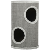 PawHut Torre de Arranhar 60 cm de Altura Ø35 cm Torre de 2 Andares com 2 Tocas Borda de Pelúcia para 1-2 Gatos até 5 kg Cinza Claro