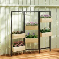 Outsunny Separador de Ambientes com 6 Vasos Biombo Exterior Dobrável de 3 Painéis com Orifício de Drenagem e Forro Madeira Natural(m-6)