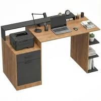 HOMCOM Mesa de computador com arrumação e prateleiras, secretária moderna para escritório e sala de trabalho, 140 cm, Carvalho(m-7)