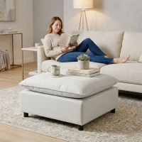 HOMCOM Apoio para os pés quadrado para sala, otomano com pés em plástico, puff para quarto/entrada, 75x75x40 cm, cinza(m-4)