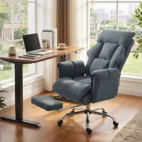 HOMCOM Cadeira de Escritório Cadeira Giratória Regulável em Altura com Apoio Lombar, Apoio para Pés, Snow-flanela, 80 x 80 x 106-114 cm Cinza escuro(m-2)