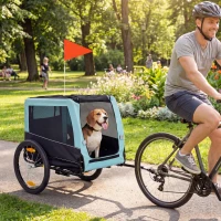 PawHut Reboque de Bicicleta Dobrável com Refletores de Segurança Guia para Cães Médios até 20 kg 143x70x90 cm Azul Claro(m-2)