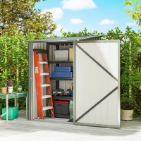 Outsunny Casinha de Jardim Abrigo para Ferramentas em Aço Galvanizado com Porta de Batente, 100x104x160 cm, Cinza prateado(m-2)