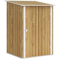 Outsunny Casinha de Jardim Abrigo para Ferramentas em Aço Galvanizado com Porta de Batente, 100x104x160 cm, Castanho Claro(m-5)