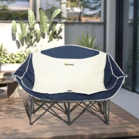 Outsunny Cadeira dobrável 2 lugares para campismo com porta-copos e bolsa de transporte, até 250 kg, Azul(m-5)