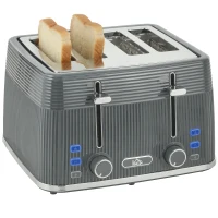 HOMCOM 4 Slice Toaster with 7 Browning Levels, Bread Toaster with Removable Crumb Tray and Warming Racks, Grey(m-9)