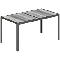 Outsunny Mesa de Jardim para 4 a 6 Pessoas Mesa de Jantar Exterior com Tampo com Efeito Madeira 150x80x74 cm Cinza