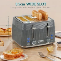 HOMCOM 4 Slice Toaster with 7 Browning Levels, Bread Toaster with Removable Crumb Tray and Warming Racks, Grey(m-4)