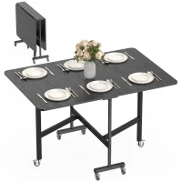HOMCOM Mesa de jantar dobrável, mesa de cozinha para 4-6 pessoas com 6 rodízios, mesa móvel dobrável para espaços pequenos 120x80x73 cm Preto(m-6)