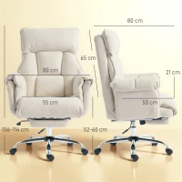 HOMCOM Cadeira de escritório cadeira giratória regulável em altura com apoio lombar, apoio para os pés, flanela Snow, 80 x 80 x 106-114 cm Creme branco(m-3)
