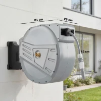 Outsunny Enrolador de Mangueira de Parede 40+2 m x Ø 15mm, Enrolador de Mangueiras de Água Retrátil Automático Pivotante a 180°, Cinzento(m-3)
