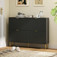 HOMCOM Móvel para Sapatos 20 pares com 4 Gavetas Rebatíveis Portas Caneladas e Prateleiras Ajustáveis 105x24x91,5 cm Preto(m-6)