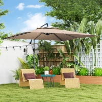 Outsunny Guarda-sol Lateral Quadrado 3x3 m com Manivela Base Cruzada Guarda-sol Inclinável e Rotação a 360° Tela 180 g/m² Cáqui(m-2)