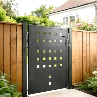 Outsunny Puerta de jardín de acero galvanizado, puerta metálica con asa, cerradura y 3 llaves, cerrable, 105x130 cm, Gris oscuro(m-2)