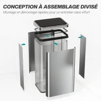 HOMCOM Papelera con Sensor de 50L, Tapa de Cierre Suave, Papelera de Cocina Automática Acero Inoxidable, Plateada(m-4)