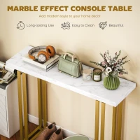 HOMCOM 100 cm Console Table with Faux Marble Top, Narrow Entryway Table with Anti-tipping Device, White(m-4)