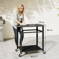 Outsunny Mesa auxiliar de jardín carro de barbacoa con ruedas con ganchos, asas, ruedas bloqueables, 90,5x55x88 cm, negro(m-3)