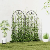 Outsunny Soporte para plantas trepadoras con pájaros lote de 2 enrejados de jardín para verdura vid flor metal 50 x 120 cm negro(m-6)