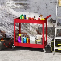 DURHAND Carrinho de oficina servante de oficina a 2 níveis, alça lateral e rodas traváveis, 84,5x38x84 cm, vermelho(m-6)