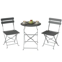 Outsunny Folding Garden Bistro Set, Outdoor Round Bistro Table and Chairs Set 2 with Electrophoresis Metal Frame, Grey(m-10)