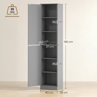 HOMCOM Coluna de banheiro com 2 portas e 4 prateleiras ajustáveis, 40 x 35 x 180 cm, cinza(m-3)