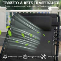 Outsunny Lettino Prendisole in Acciaio e Tessuto Traspirante con Schienale Reclinabile, 189x58x30 cm, Nero(m-5)