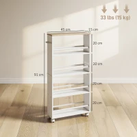 HOMCOM Estante multifuncional com rodízios, construção estreita, 4 compartimentos, 45x15x91 cm, Natural(m-3)