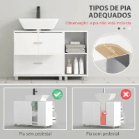 HOMCOM Móvel para Lavatório, Armário de Casa de Banho com 2 Gavetas e 2 Prateleiras Abertas, para Lavatório com Pedestal, 90x30x60 cm, Branco(m-4)