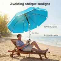 Outsunny Strandscherm Ø150 cm waterafstotend opvouwbare parasol met zandanker verstelbare kanteling draagtas Blauw(m-4)