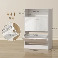 HOMCOM Zapatero 8 pares, armario para zapatos, 2 cajones abatibles, estantes regulables y compartimento, blanco(m-3)