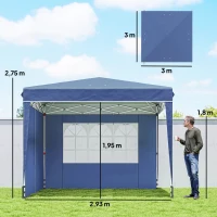 Outsunny Gazebo Dobrável 3x3 m com Paredes e Altura Ajustável, Proteção UV 50+, Azul Escuro(m-3)