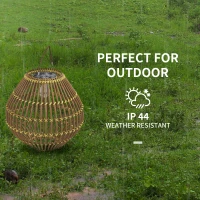 Outsunny Lampa solarna, rattanowa lampa ogrodowa, wodoszczelna lampa solarna z czujnikiem światła, lampa ogrodowa LED z konstrukcją bębna, na taras, balkon, stal, żółta(m-7)