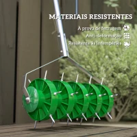 Outsunny Rolo Aireador de Relva Manual com Pontas e Cabo Desmontável em Três Peças para Jardim Pátio 45x21x140 cm Verde Escuro(m-6)