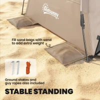 Outsunny 2-3 Person Pop Up Beach Tent, UPF15+ Sun Shelter with Extended Floor, Sandbags, Mesh Windows and Carry Bag, Brown(m-8)
