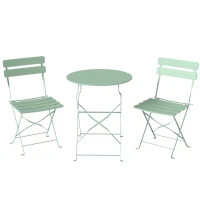 Outsunny Folding Garden Bistro Set, Outdoor Round Bistro Table and Chairs Set 2 with Electrophoresis Metal Frame, Light Green(m-1)