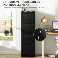 HOMCOM Caisson bureau, meuble rangement bois 4 tiroirs et serrure, barres de suspension réglables, 40 x 40 x 131 cm, noir(m-6)