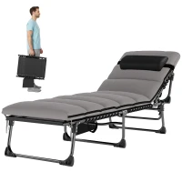 Outsunny Tumbona plegable portátil para jardín con respaldo ajustable 5 posiciones, colchón acolchado, reposacabezas(m-7)