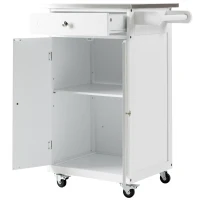 HOMCOM Carrinho de Serviço para Cozinha com Rodas 1 Gaveta 2 Portas Prateleira Panos de Cozinha MDF Branco e Aço Inoxidável(m-6)