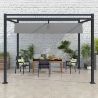 Outsunny 3 x 4m Retractable Pergola, Garden Gazebo Shelter with Aluminium Frame, for Grill, Patio, Deck, Dark Grey(m-8)